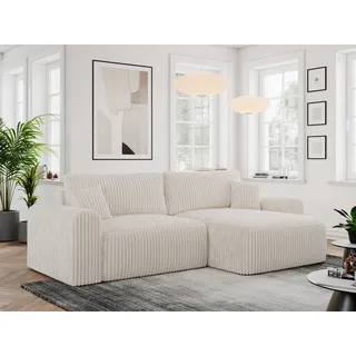MKS MEBLE Cord Sofa L-Form, Ecksofa mit Schlaffunktion, Wohnlandschaft L-Form mit Kissen, Couch L-Form - Nelson - Beige Cord - Beige