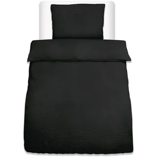 Bettwäsche Meline 155x220cm + Kissenbezug 80x80cm Schwarz Seersucker , Textil , 155x220 cm , Heimtextilien, Bettwäsche & Leintücher, Bettwäsche