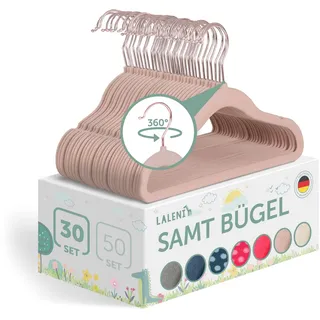 Laleni Kinderkleiderbügel 30 Stück Mit Samtbezug - Platzsparend, 360° Drehbar, Rutschfest - Rosegold & Puderrosa