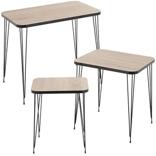 DRW Set mit 3 Beistelltischen aus Holz und Metall in Schwarz, Marmor-Effekt, 60 x 37 x 53, 45 x 37 x 49 und 37 x 29 x 45 cm, 60x37x53, 45x37x49 y 37x29x45cm