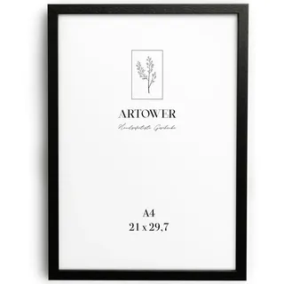 Artower® Bilderrahmen für DIN A4 21 x 30 cm Schwarz Holz Dünner Rahmen | Posterrahmen Groß Vintage Collage | Picture Frame Black Wood 21 x 29,7cm | Holzbilderrahmen Poster Rahmen Echtholz