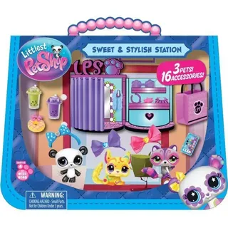 Littlest Pet Shop Sweet & Style Spielset, 3 Deluxe Petshops, 15 Zubehörteile, Inklusive Roblox Code - Bunt