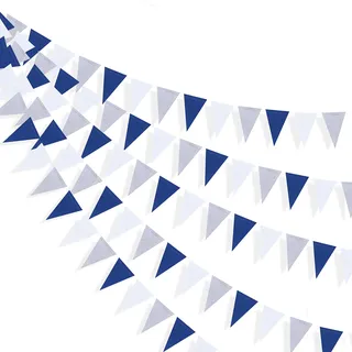 30Ft Marine Blue White und Silber Party Dekorationen Royal Blue Dreieck Flagge Wimpel Banner Bunting für Geburtstag Hochzeit Braut Babyparty Nautical Achor Pirate Theme Party Dekorationen Vorräte