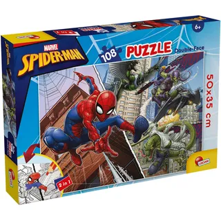 Lisciani - Marvel Spider-Man - Wendepuzzle mit 108 Teilen ab 5 Jahren | Puzzlespiel - Rückseite zum Ausmalen im Format 50 x 35 cm - Spider-Man in Aktion - Fördert Gedächtnis und Feinmotorik