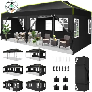 Pavillon, wasserdicht, höhenverstellbar, Schwarz - Schwarz