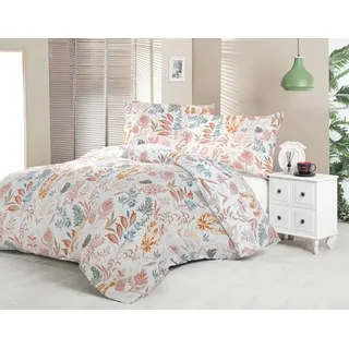 Kvalitex Satiniertes französisches Leinen LUXURY COLLECTION 1+2, 200x200, 70x90cm CORAL garden - Weiß, Beige, Rosa, Türkis