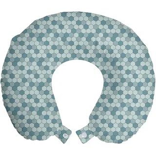 ABAKUHAUS Abstrakt Reisekissen Nackenstütze, Patchwork Haxagon Patterns, Schaumstoff Reiseartikel für Flugzeug und Auto, 30x30 cm, Pale Teal Blau Grau - Blau