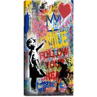 canvashop Banksy Mädchen Bilder mit Ballon Herz 60 x 30 cm Balloon Girl Drucke auf Leinwand Graffiti Street Art Pop Art