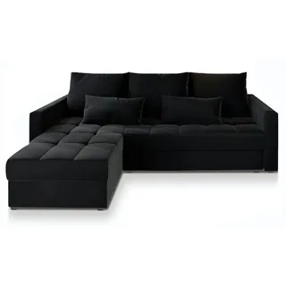 masseno Ecksofa KOS PIK mit Schlaffunktion L-Form, Sofa mit Bettkasten, Wohnzimmersofa, Couch, Soffa, Bettsofa, Couchgarnitur- Schwarz, KRONOS 07 - Schwarz