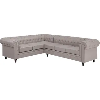 Beliani Ecksofa Beige Rechtsseitig Chesterfield