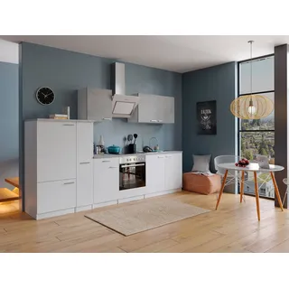 Küchenzeile Malia 300 cm E-Geräte weiß/beton optik