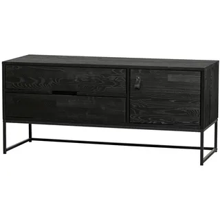 Woood TV-Board Silas aus Kiefernholz, modern skandinavisch, schwarz, 120 cm, mit Schubladen und Tür,