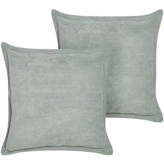 Beliani Dekokissen Cord 2er-Set Hellgrün 43/43 cm Zinnia , Textil , 43x43 cm , Heimtextilien, Wohntextilien, Kissen, Zierkissen