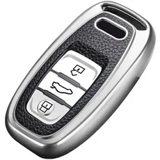 OATSBASF Autoschlüssel Hülle Geeignet für Audi, Schlüsselhülle Cover Case für Schlüssellose Bedientasten A4 A5 A6 A7 Q5 Q7 Q8 RS SQ 3-Tasten Schlüsselbox (P-Silber)