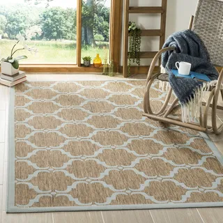 SAFAVIEH Geometrisch Teppich für Wohnzimmer, Esszimmer, Schlafzimmer - Courtyard Collection, Kurzer Flor, Braun und Aqua, 160 X 160 cm