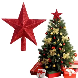 Weihnachtsbaumspitze Stern Rot,Christbaumspitze Weihnachtsbaumspitze Baumspitze Spitze Stern Baumschmuck Weihnachtsbaum Deko 20cm