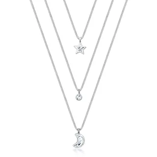 Elli Layer Mond Stern mit Kristallen in 925 Silber,