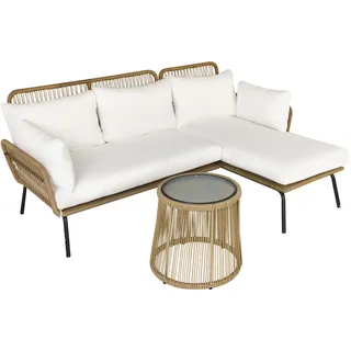Outsunny Gartenmöbel-Set mit Kissen, mit 1 Beistelltisch, für Garten, Terrasse, Stahl, Kaffee , Creme , Kunststoff , Gartenmöbel, Gartengarnituren, Gartenmöbel-Sets