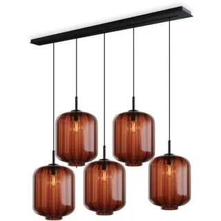 s.luce Hängeleuchte Velo 5-flammig Braun Ø 25cm , Braun, Schwarz , Glas , Zylindrisch , E27 , 25x27x25 cm , Lampen & Leuchten, Innenbeleuchtung, Hängeleuchten, Pendelleuchten