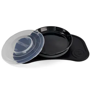 Twistshake Click-Mat Mini + Platte | Anti-Rutsch-Geschirrset für Babys | Babyteller + Baby-Tischset (31x17) | BPA-freier Baby-Entwöhnungsteller | Essenstrainingsplatte für Kinder ab 6m+ | Schwarz