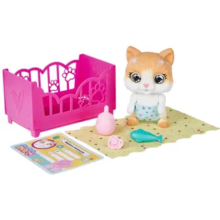 Simba Pamper Petz Kitty – Interaktives Katzenbaby mit Trink- & Nässfunktion, Schlafaugen, Windel mit Farbwechselfunktion, magischer Pfote & stapelbarem Bettchen