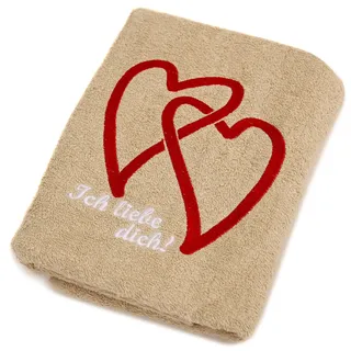 Abc Casa beige Handtuch mit Herzen Ich Liebe Dich - romantische Geschenke zum Geburtstag, Jahrestag, Hochzeitstag, Valentinstag, Muttertag, Vatertag für männer oder für Frauen
