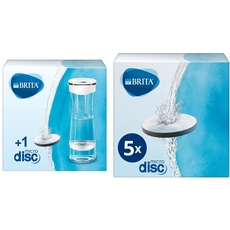 BRITA Wasserfilter-Karaffe weiß-grau/Karaffe inkl. 1 MicroDisc Filter & Wasserfilter MicroDisc 5er Pack, Filter für alle BRITA Trinkflaschen und Karaffen zur Reduzierung von Chlor, Mikropartikel