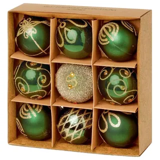 Weihnachtskugeln 60MM Verschiedene Glitzer Dunkelgrün Packung 9