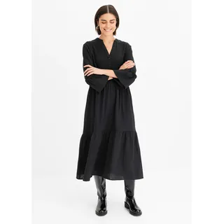 bonprix Maxikleid für Frühjahr und Sommer, aus reiner Baumwolle, Oversize-Fit, schwarz (länge: regulär)