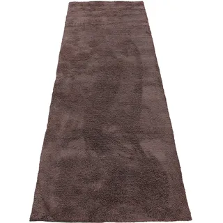 carpetfine Hochflorteppich Silky Läufer Braun Flauschig weicher Langflor Shaggy Teppich 75x200 cm für Wohnzimmer, Schlafzimmer & Kinderzimmer