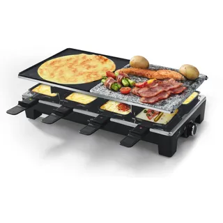 SENYA 4in1 Raclette, Grill, Pfannkuchen, Kochstein, 8 Personen, Antihaftbeschichtung, 1500W, Chesse & Stone, SYCK-G092