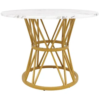 Flieks Esstisch Rund 100cm Marmor MDF Gold Metallbeine , Goldfarben , Holzwerkstoff , 100x76x100 cm , Esszimmer, Esstische