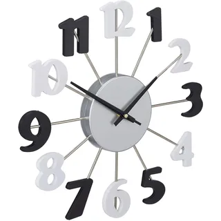 Relaxdays Wanduhr, rahmenlos, mit Sekundenzeiger, analog, Uhr für Küche, Wohnzimmer, Schlafzimmer, Ø 35 cm, schwarz-weiß, 1 Stück