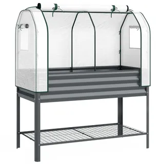 Outsunny Hochbeet mit Gewächshausabdeckung Dunkelgrau , Metall , 167 L , 55x140x120 cm , Gartenzubehör, Hochbeete
