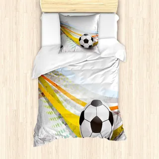 ABAKUHAUS Teen Zimmer Bettbezug Set, Fußball deutsche bundesliga Streifen Ball Tor Schießen Weltmeisterschaft Druck, 135 x 200 cm + 80 x 80 cm, Mehrfarbig