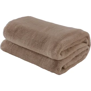 Erwin Müller Teddy-Fleece-Wohndecke Salerno, Fleece-Decke, Kuscheldecke Taupe Größe 200x220 cm - flauschig weich, pflegeleicht