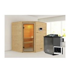KARIBU Sauna »Mia«, inkl. 9 kW Bio-Kombi-Saunaofen mit externer Steuerung, für 3 Personen - beige