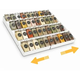 GOENDR Metall Gewürzregal Schublade, Ausziehbares 4-stufiges Gewürz Organizer Schublade, Verstellbarer Schubladen Ordnungssystem für 29–58 cm Breit Schubladen, Schubladeneinsatz Gewürze Aufbewahrung