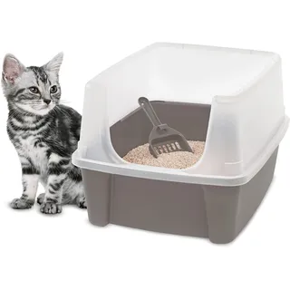 Iris Ohyama Katzenklo mit Schaufel, bis 7 kg, Taupe, offen, ohne Deckel, Katzentoilette, hoher Abnehmbarer Rand, Für große Katzen, Kätzchen, Toilet, Offene Toilette, BPA-frei, Cat Litter Box, CLH-12