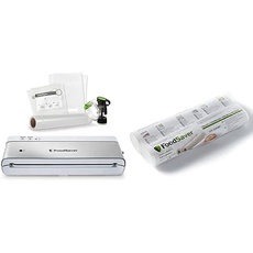 FoodSaver VS0100X Kompaktes Vakuumiergerät für Lebensmittel mit Handheld-Vakuumierer | 3 Rollen & 4 Beutel | silber mit weißen Akzenten