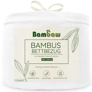 Bambaw – Bettbezug 155x220 cm - 100% Bambus - Deckenbezug Allergiker - weicher und atmungsaktiver Bettdeckenbezug - Bettbezug Sommer - weiß