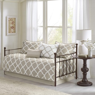 Madison Park Essentials Merritt Daybed Size Quilt Bedding Set - Taupe, Geometric – 6 Piece Bedding Quilt Coverlets – Ultra Soft Microfiber Bed Quilts Quilted Coverlet