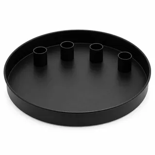 MIJOMA - Rundes Metall-Tablett Ø25cm, Ideal für Advent & Alltagsdekoration, Pulverbeschichtet, Mit 4 Magnetischen Stabkerzenhaltern für Kerzen Ø2cm, Individuell Arrangierbar (Schwarz)