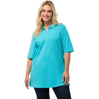 Ulla Popken Damen große Größen Poloshirt, T-Shirt mit Samtband-Knopfleiste, Basic-Shirt, Polokragen, Baumwolle tiefes Aqua 58+ 637297730-58+
