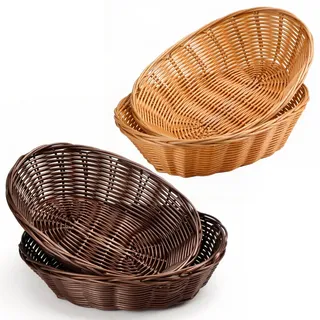 ChengJunXin 4er Set Brotkorb Geflochten,Handarbeit,Braun & Kaffeebraun