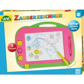 SIMM Spielwaren Lena 65714 - Große Color Magnet Zeichentafel, Magnettafel ca. 41 cm, Zaubertafel mit Griff, befestigten Stift und 3 Stempel, Zaubermaltafel für Kinder ab 3 Jahre, Maltafel mit 4 Farbfeldern,