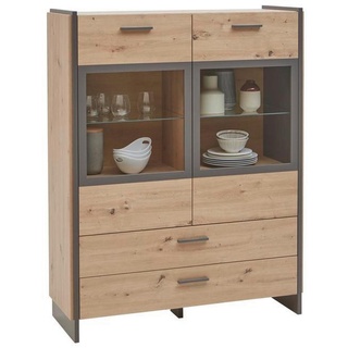 hom'in Hom`in Highboard, Grau, Eichefarben - 117.1x150.1x41.3 cm,