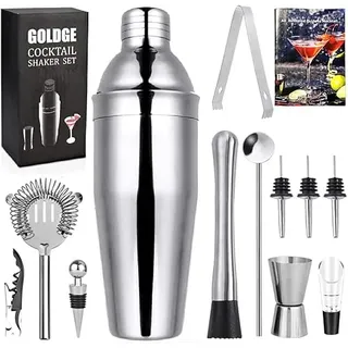 GOLDGE 12 Stück Cocktail Set Cocktail Shaker Cocktail Mixer Geschenk Set Bar Zubehör 750 ML Cocktailshaker Edelstahl für Zuhause Bar