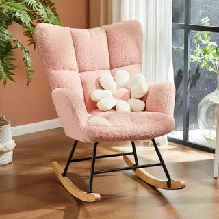sweetcrispy Schaukelstuhl, Teddy gepolstert Glider Rocker mit hoher Rückenlehne, Lesesessel Moderne Schaukel Akzent Stühle Glider Recliner für Wohnzimmer, Schlafzimmer