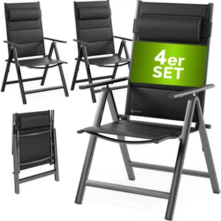 CASARIA® Gartenstühle 4er Set Klappbar Gepolstert Alu 8- Fach Verstellbar 120 kg Belastbarkeit Wetterfest Outdoor Balkon Camping Hochlehner Klappstuhl - Grau
